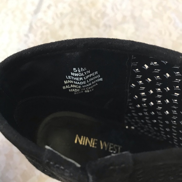 Nine West black suede leather perforated open toe booties - Picture 6 of 7